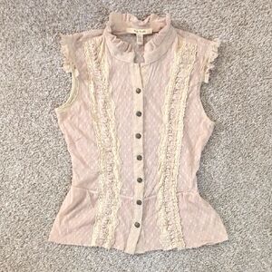 Free People Cream Sleeveless Boho Retro Style Top Size medium